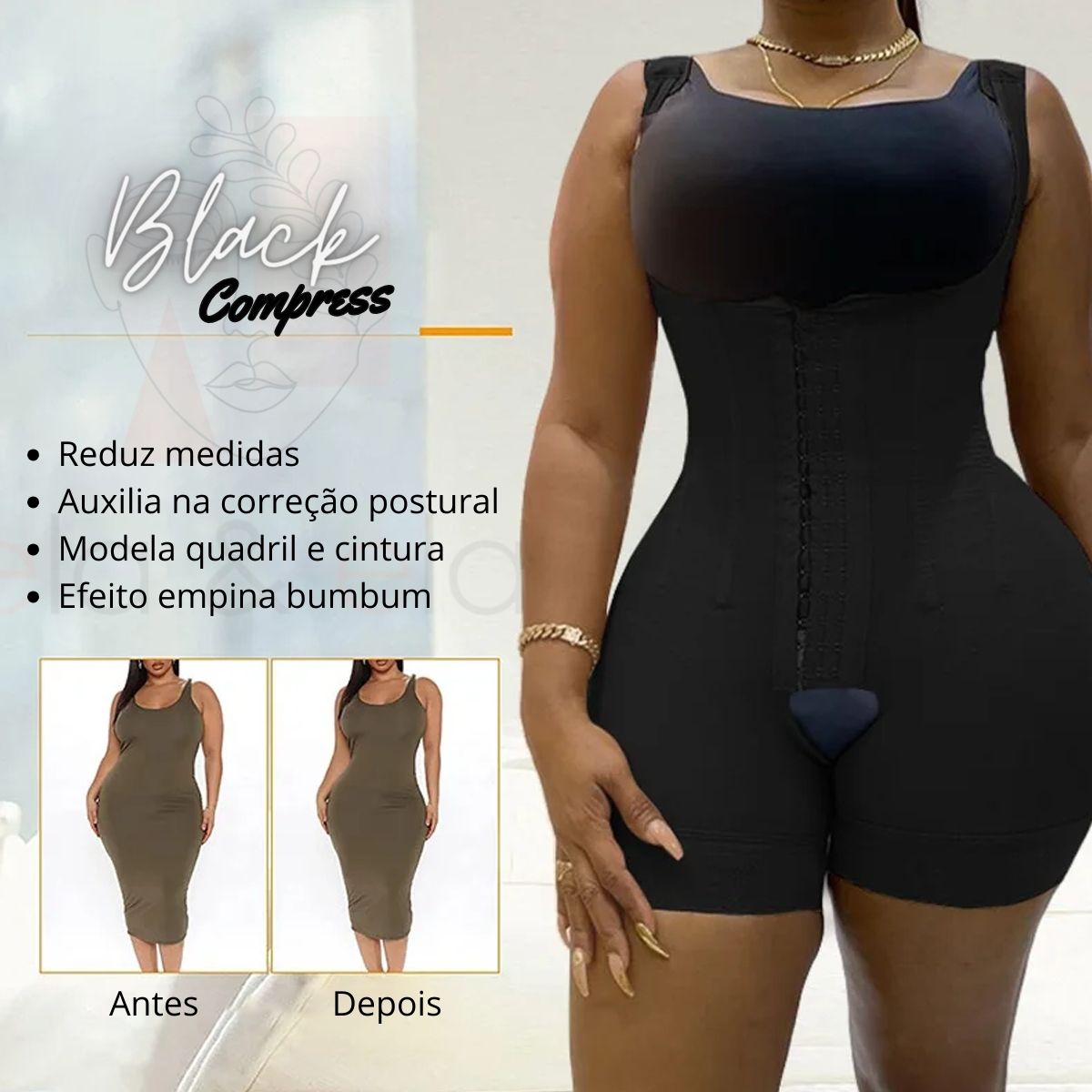 Cinta Modeladora Mega Compreessão com 9 Barbatanas Black Compress - Ela e Ela - Cintas Modeladoras