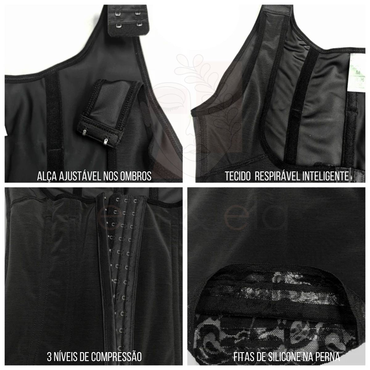 Cinta Modeladora Mega Compreessão com 9 Barbatanas Black Compress - Ela e Ela - Cintas Modeladoras