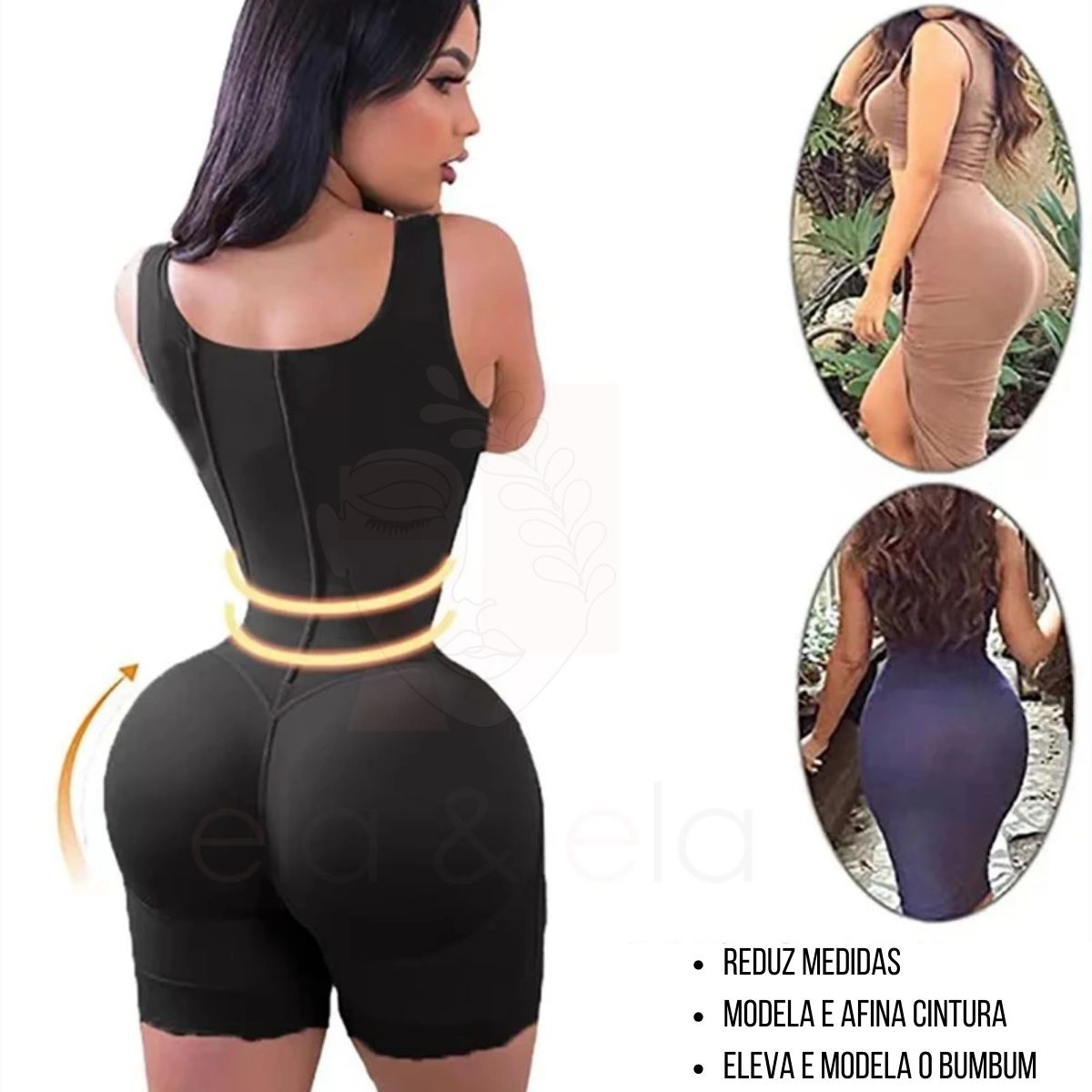 Cinta Modeladora Mega Compreessão com 9 Barbatanas Black Compress - Ela e Ela - Cintas Modeladoras