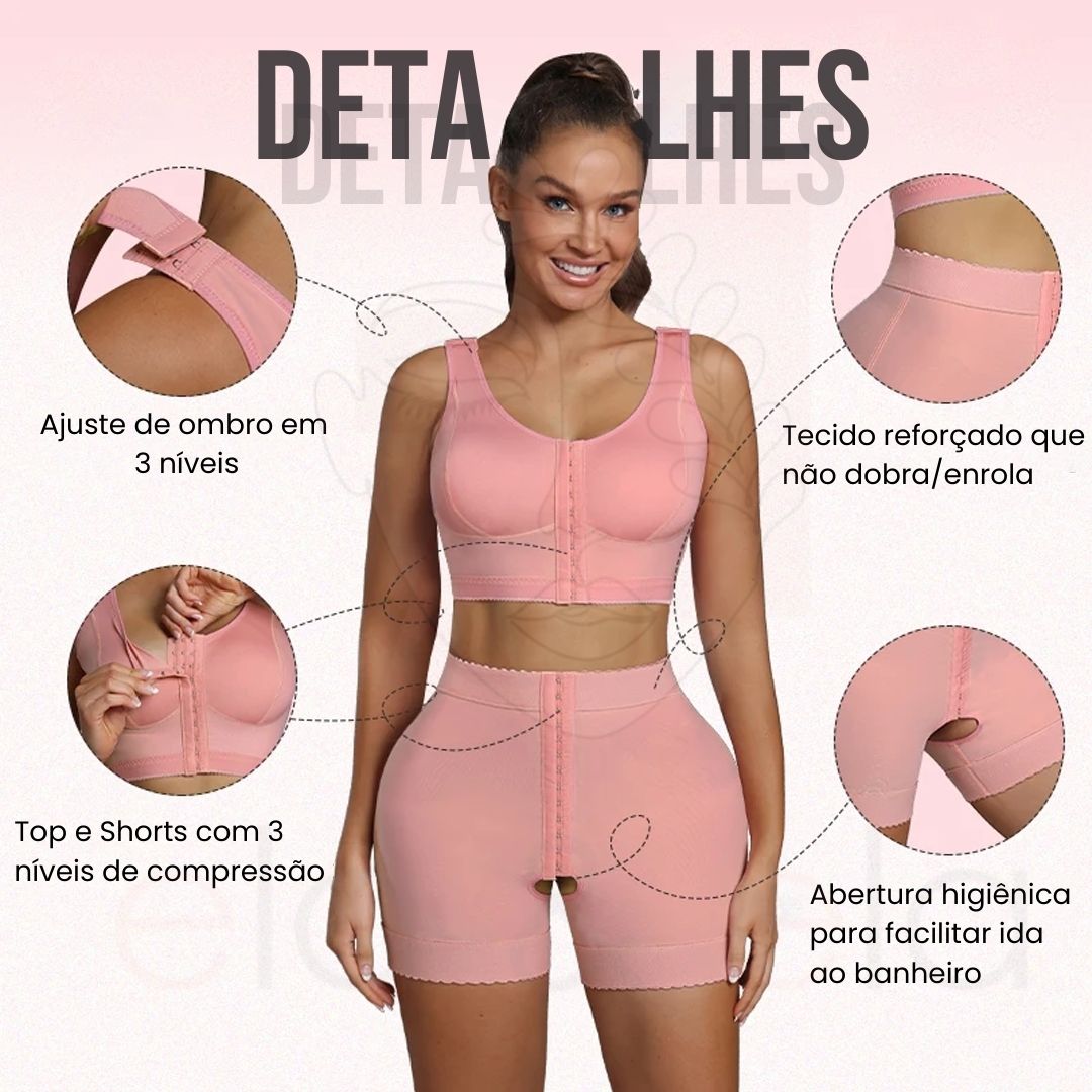 Kit Alpha Modelador com Top e Shorts de Alta Compressão - Ela e Ela - Cintas Modeladoras