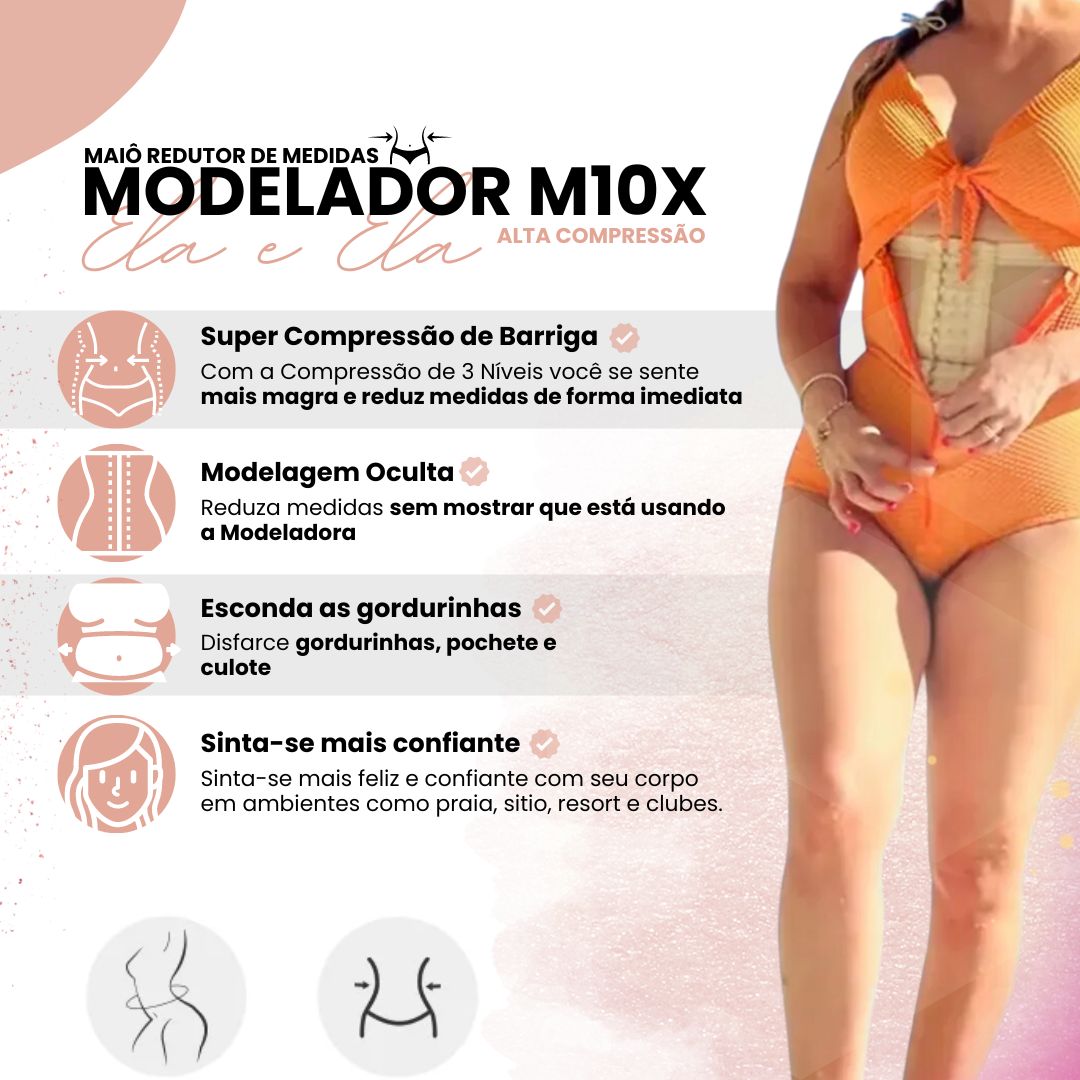 Maiô Modelador Redutor de Medidas Alta Compressão M10X - Ela e Ela - Cintas Modeladoras
