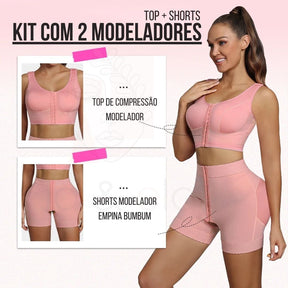 Kit Alpha Modelador com Top e Shorts de Alta Compressão - Ela e Ela - Cintas Modeladoras